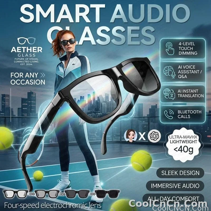 CoolWiz Cermin Mata Pintar Bluetooth 4 Tahap Elektrochromic AI Baharu ChatGPT 164+Terjemahan Bahasa Muzik Panggilan Bebas Tangan Cermin Mata Hitam Untuk Sukan Luar Penggunaan Harian - detail