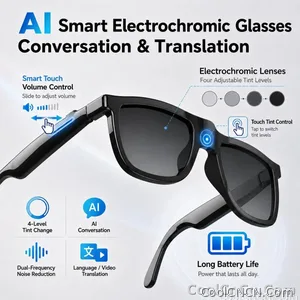 CoolWiz Cermin Mata Pintar Bluetooth 4 Tahap Elektrochromic AI Baharu ChatGPT 164+Terjemahan Bahasa Muzik Panggilan Bebas Tangan Cermin Mata Hitam Untuk Sukan Luar Penggunaan Harian - view 8