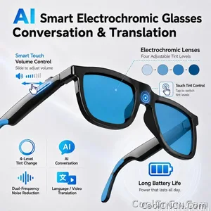 CoolWiz Cermin Mata Pintar Bluetooth 4 Tahap Elektrochromic AI Baharu ChatGPT 164+Terjemahan Bahasa Muzik Panggilan Bebas Tangan Cermin Mata Hitam Untuk Sukan Luar Penggunaan Harian - view 9