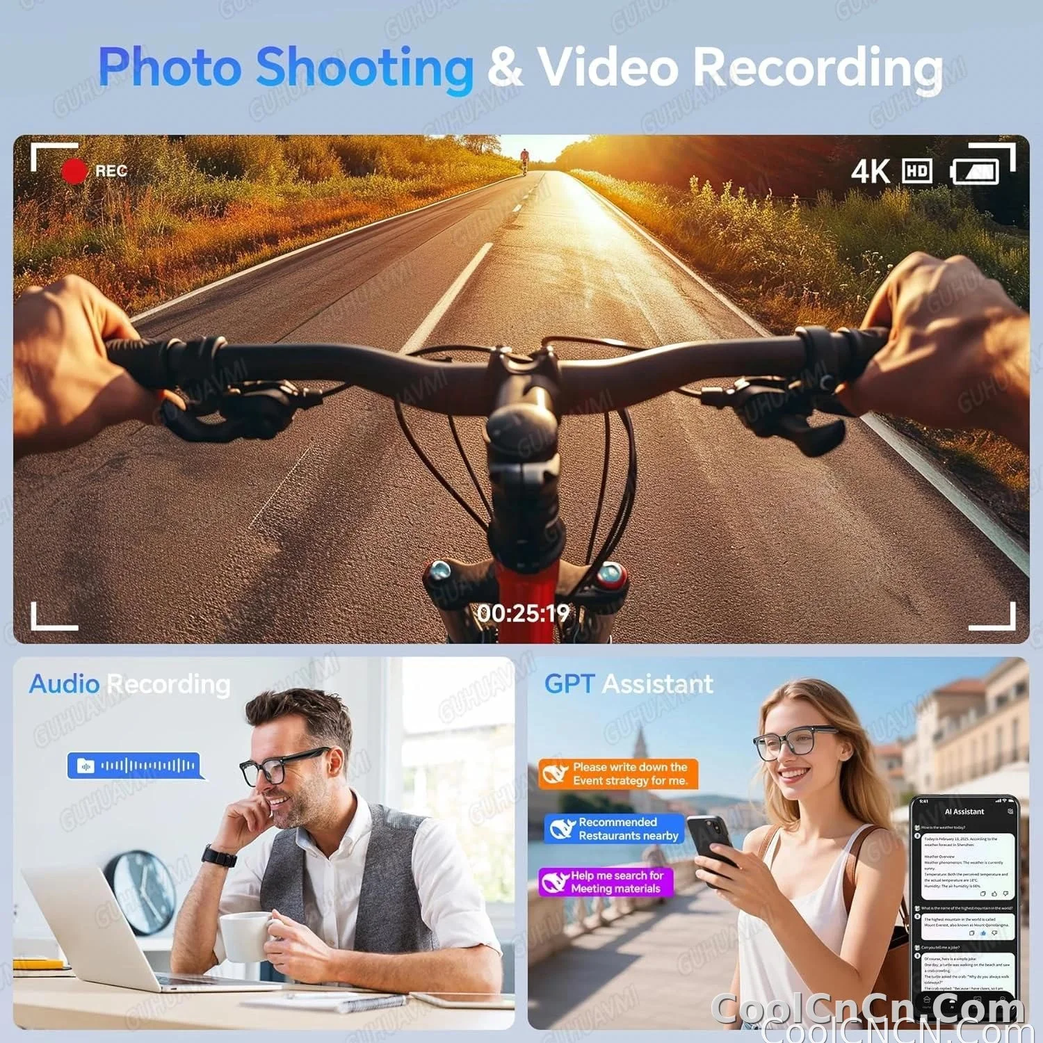 2026 New 800W HD Pixel Smart Glasses Men Anti-shake Camera AI Language Translation Video Recording ChatGPT Music Call Sunglasses - detail