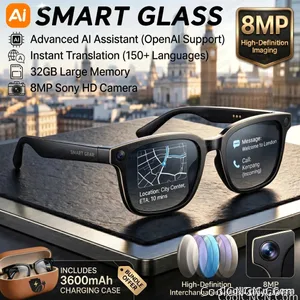 2026New 8MP 4K HD Camera AI Glasses Men 3600mAh Power Bank 32G Memory 160+ Translation Glasses Waterproof Smart Sunglasses Women - view 1
