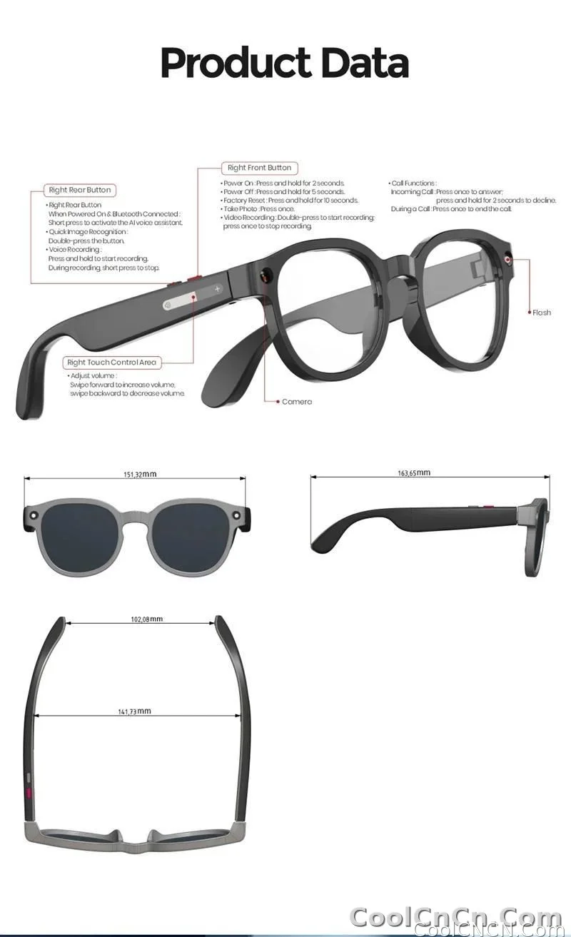 New 2026 Intelligent AI glasses shoot glasses take pictures and read pictures and record real-time translation of call music - detail