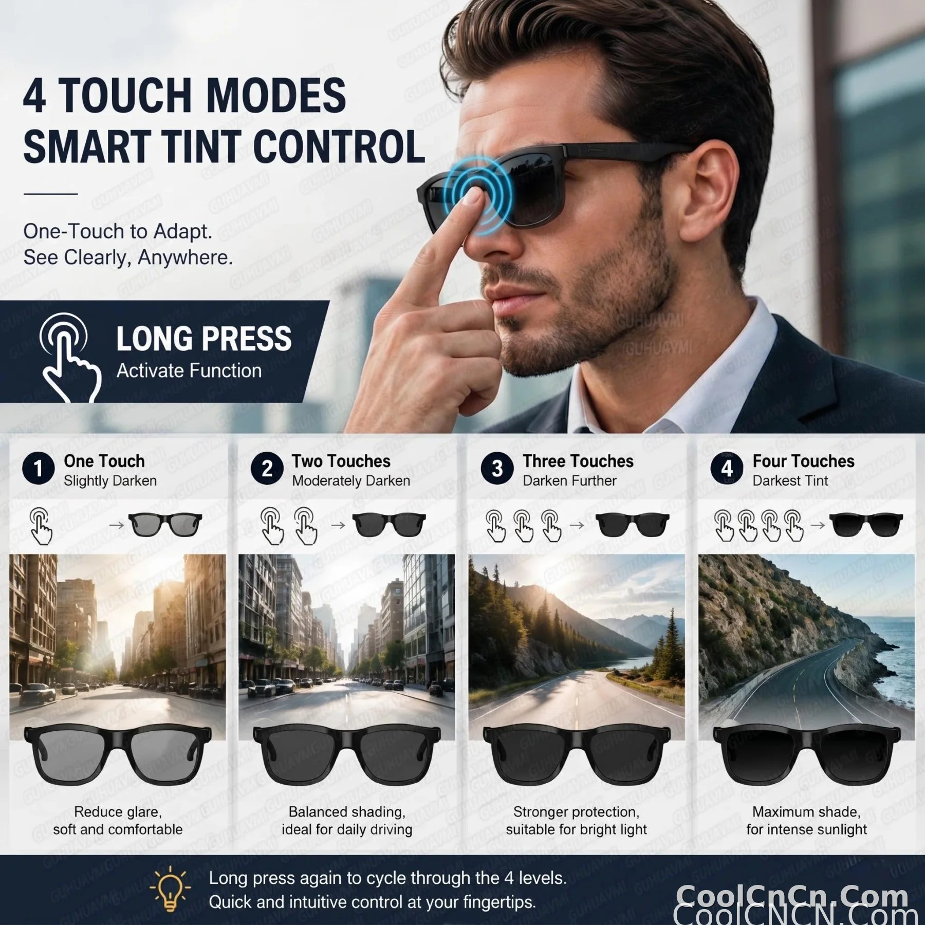 2026 New Electrochromic Lens Audio Smart Glasses Men 164+Language Translation AI ChatGPT BT Call Music Player Sunglasses Women - detail