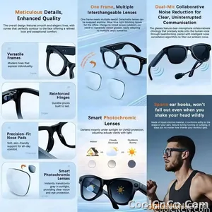 New 2026 AI Smart Glasses 1080P Camera Video Recorder Open Ear Bluetooth Audio Voice Control WiFi Sync Sports Glasses Men Use HD - view 7