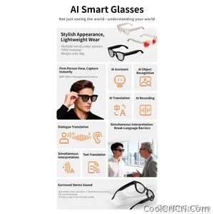 AI Smart Glasses 8MP HD Camera Video Recording AI Translation Voice Assistant TR90 Ultralight Bluetooth Call Music Smart Eyewear - view 3
