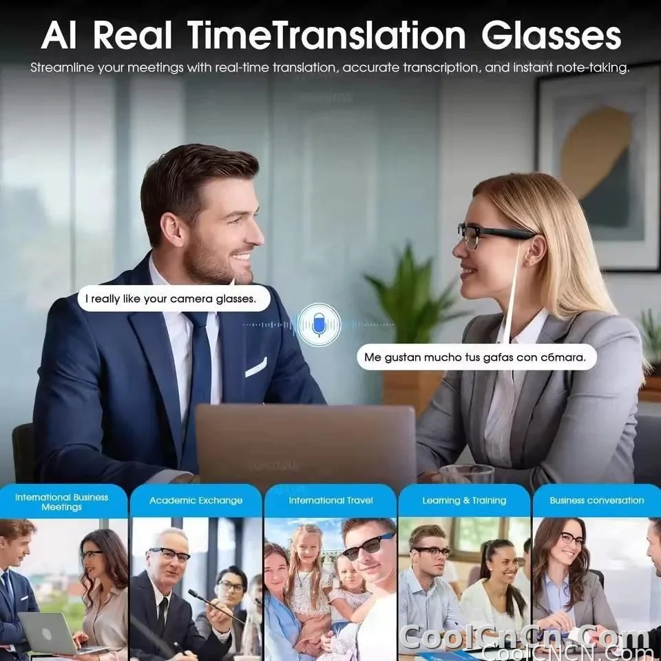 AI Real Time Translation Smart Glasses 1080P Camera Video Recorder Dual Mic Noise Canceling Bluetooth 3D Audio Sunglass 32G 2026 - detail