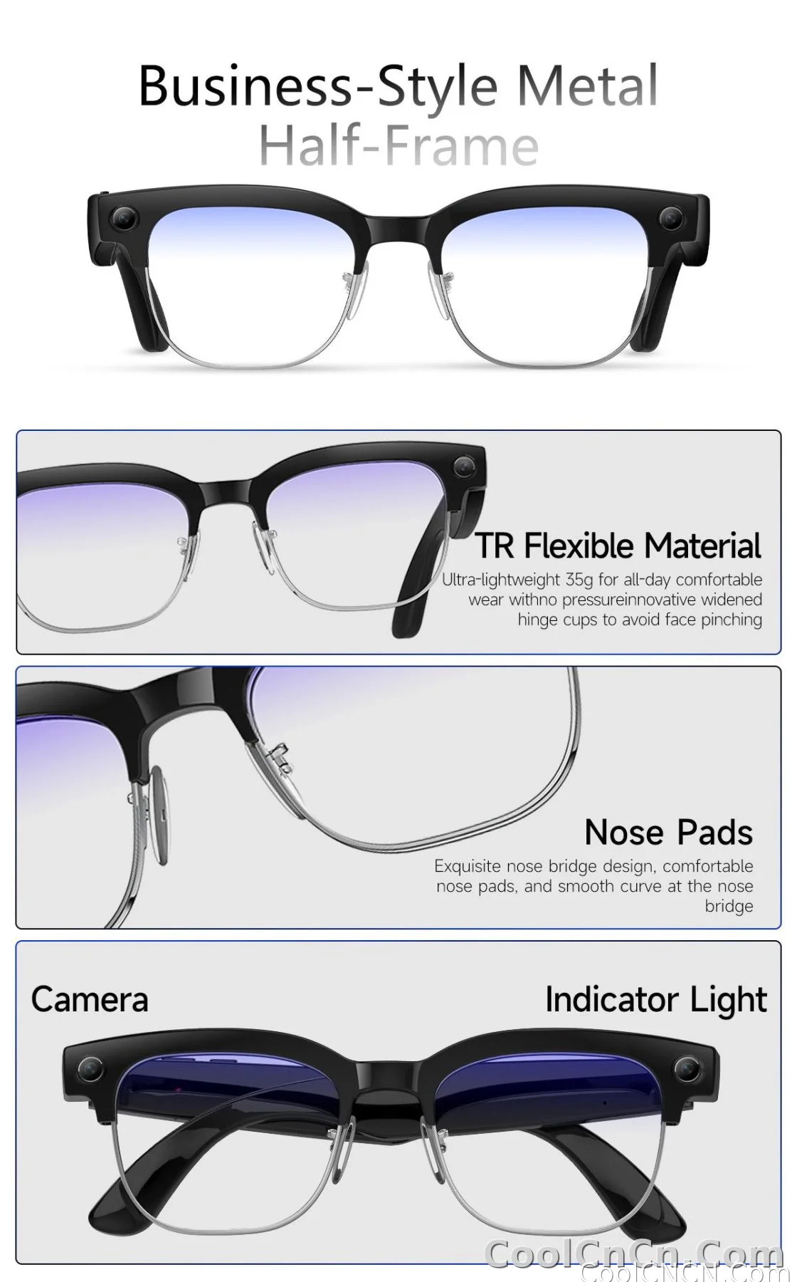AI Real Time Translation Smart Glasses 1080P Camera Video Recorder Dual Mic Noise Canceling Bluetooth 3D Audio Sunglass 32G 2026 - detail