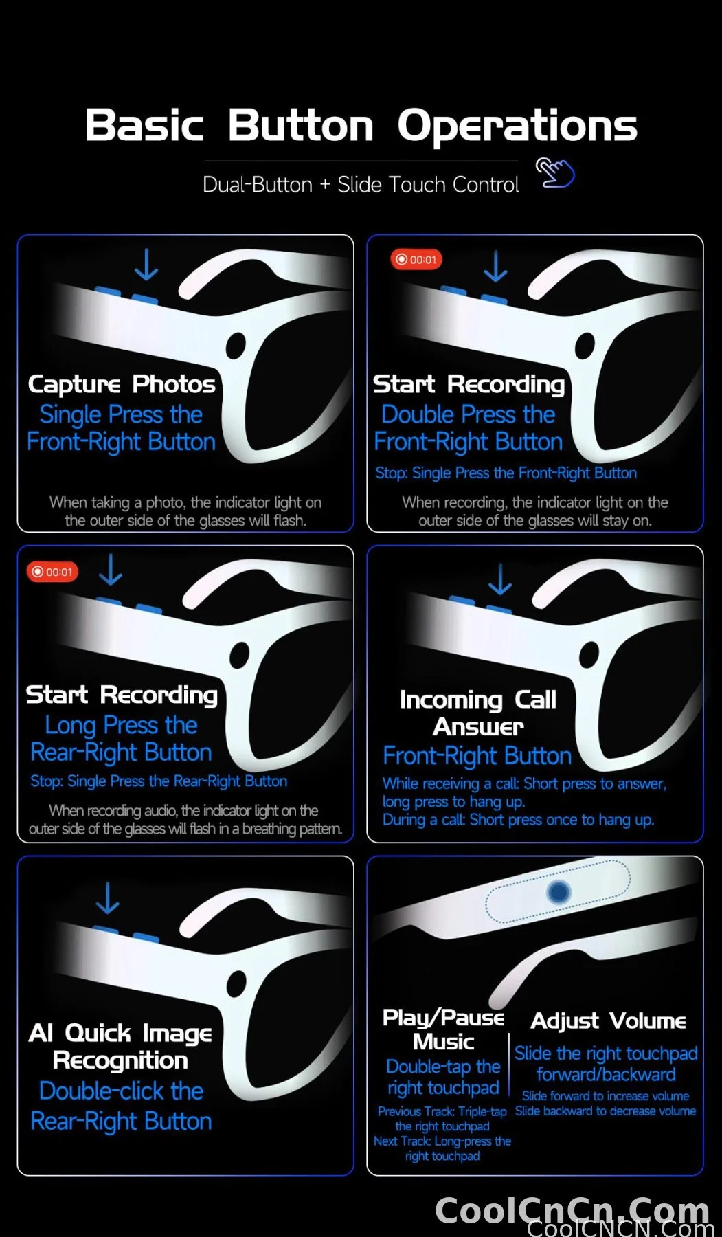AI Real Time Translation Smart Glasses 1080P Camera Video Recorder Dual Mic Noise Canceling Bluetooth 3D Audio Sunglass 32G 2026 - detail