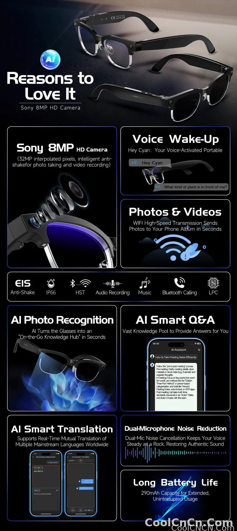 New Upgrade 800W Pixel Smart Glasses With Camera Video Recording AI Photo Recognition Call Language Translation Voice Sunglasses - detail