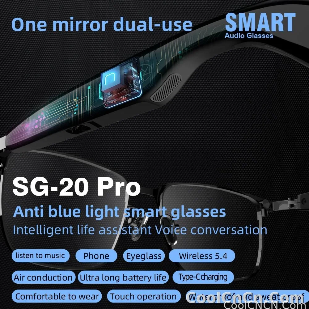 SG-20 Pro TWS 2-in-1 Smart Bluetooth Glasses - Convertible Sunglasses & Clear Lenses, Wireless Audio, Touch Control - detail