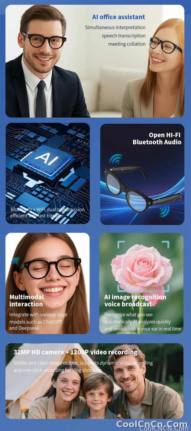 Smart Glasses Camera Glasses BT Call Music Touch Sunglasses Voice Assistant Video Recording WIFI AI Glasses Translator - detail
