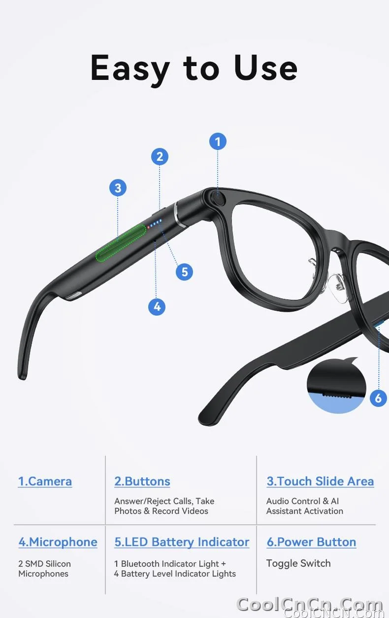 2026 New 6K HD AI Smart Glasses Chat GPT 800MP Camera Bluetooth Call 290mAh Battery 32GB Voice Assistant Control Smart Glasses - detail