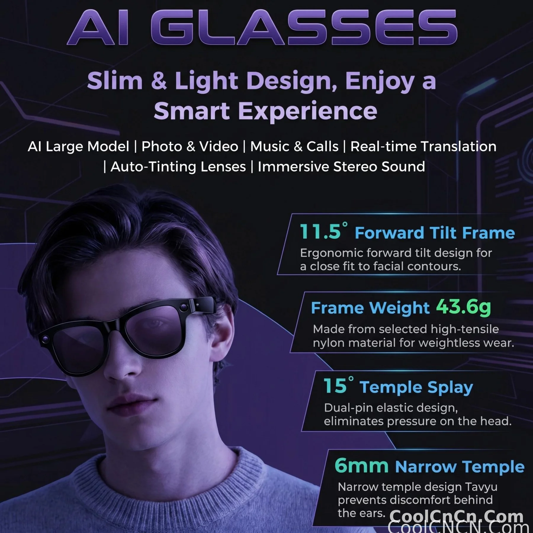 AI Camera Glasses 2026 New 1080P Video Recorder Bluetooth Audio Open Ear Music Voice Control WiFi Sync Smart Eyewear Outdoor Use - detail