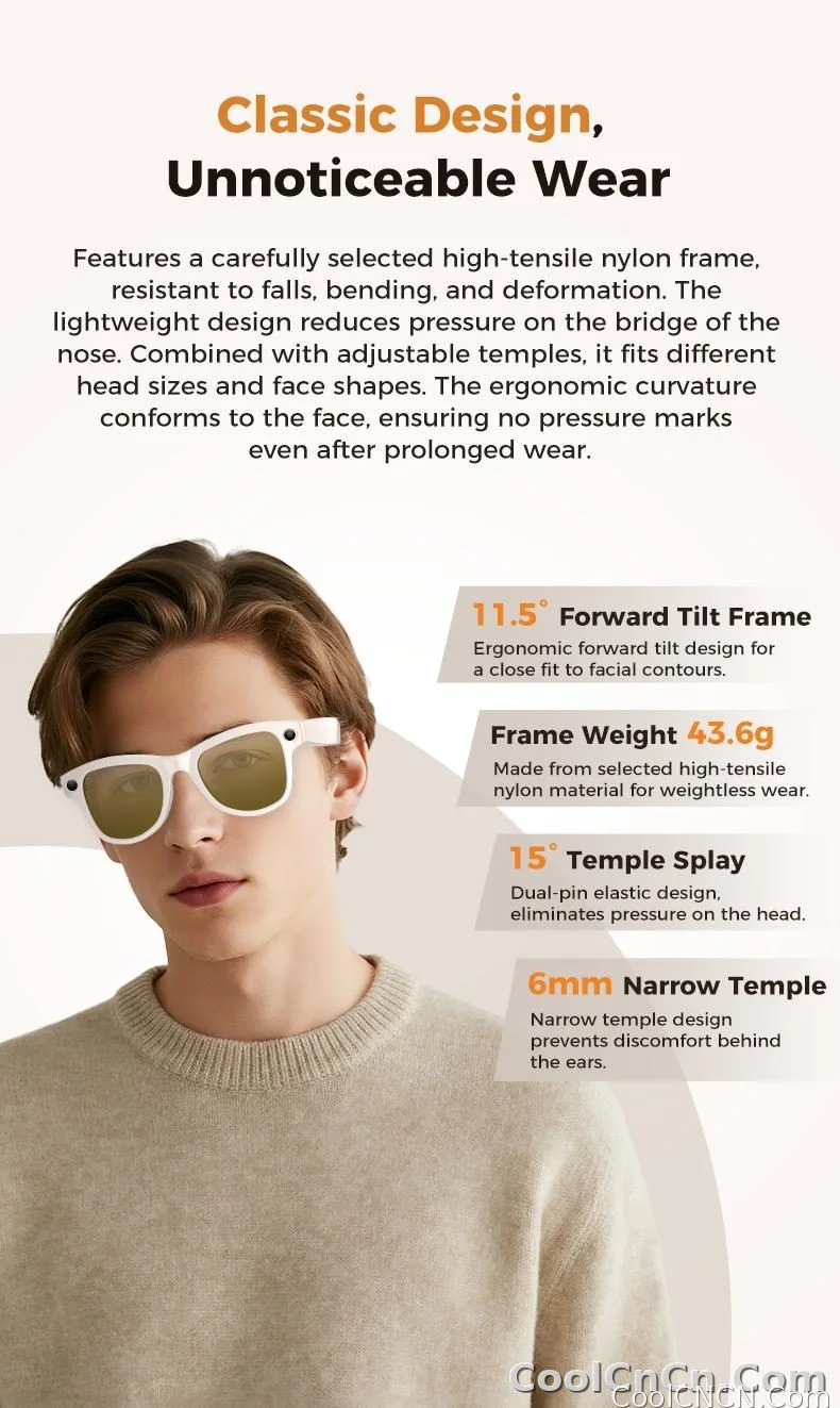 AI Camera Glasses 2026 New 1080P Video Recorder Bluetooth Audio Open Ear Music Voice Control WiFi Sync Smart Eyewear Outdoor Use - detail