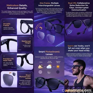 AI Camera Glasses 2026 New 1080P Video Recorder Bluetooth Audio Open Ear Music Voice Control WiFi Sync Smart Eyewear Outdoor Use - view 7