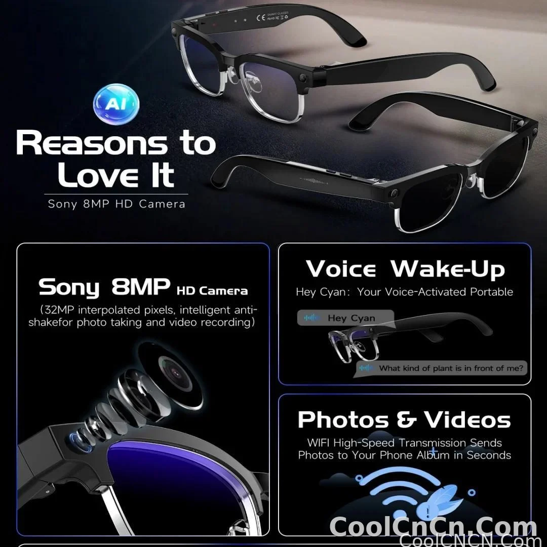 2026 New 8K HD AI Smart Glasses Men with Chat GPT 800MP Camera Bluetooth Call AI Translation Voice Assistant Control Unisex Sung - detail