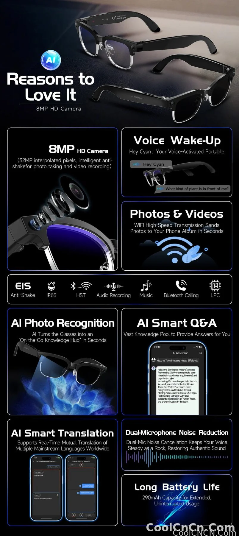Smart Glasses 800W Camera 2026New Technologies Video Recording AI Photo Recognition Bluetooth Calls Voice Translation Sunglasses - detail