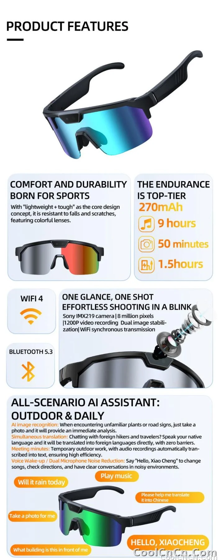 2026 New AI Sport Cycling Smart Glasses 80MP Camera 1200P HD Video Bluetooth 5.3WiFi Open Ear Riding Speaker Real-Time Translate - detail