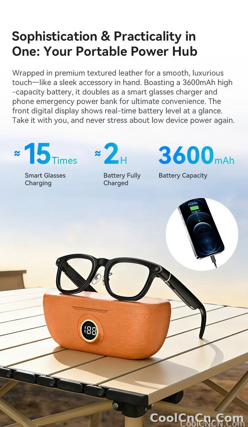 AI Smart Audio image Glasses, 3600mAh Charging Case, Hands-Free Call, Open-Ear Headphones, for Driving, Running, Daily Use - detail