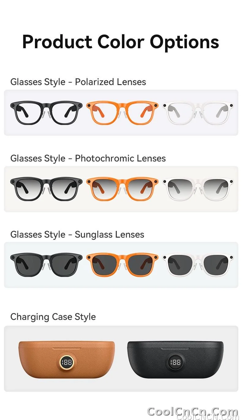 AI Smart Audio image Glasses, 3600mAh Charging Case, Hands-Free Call, Open-Ear Headphones, for Driving, Running, Daily Use - detail