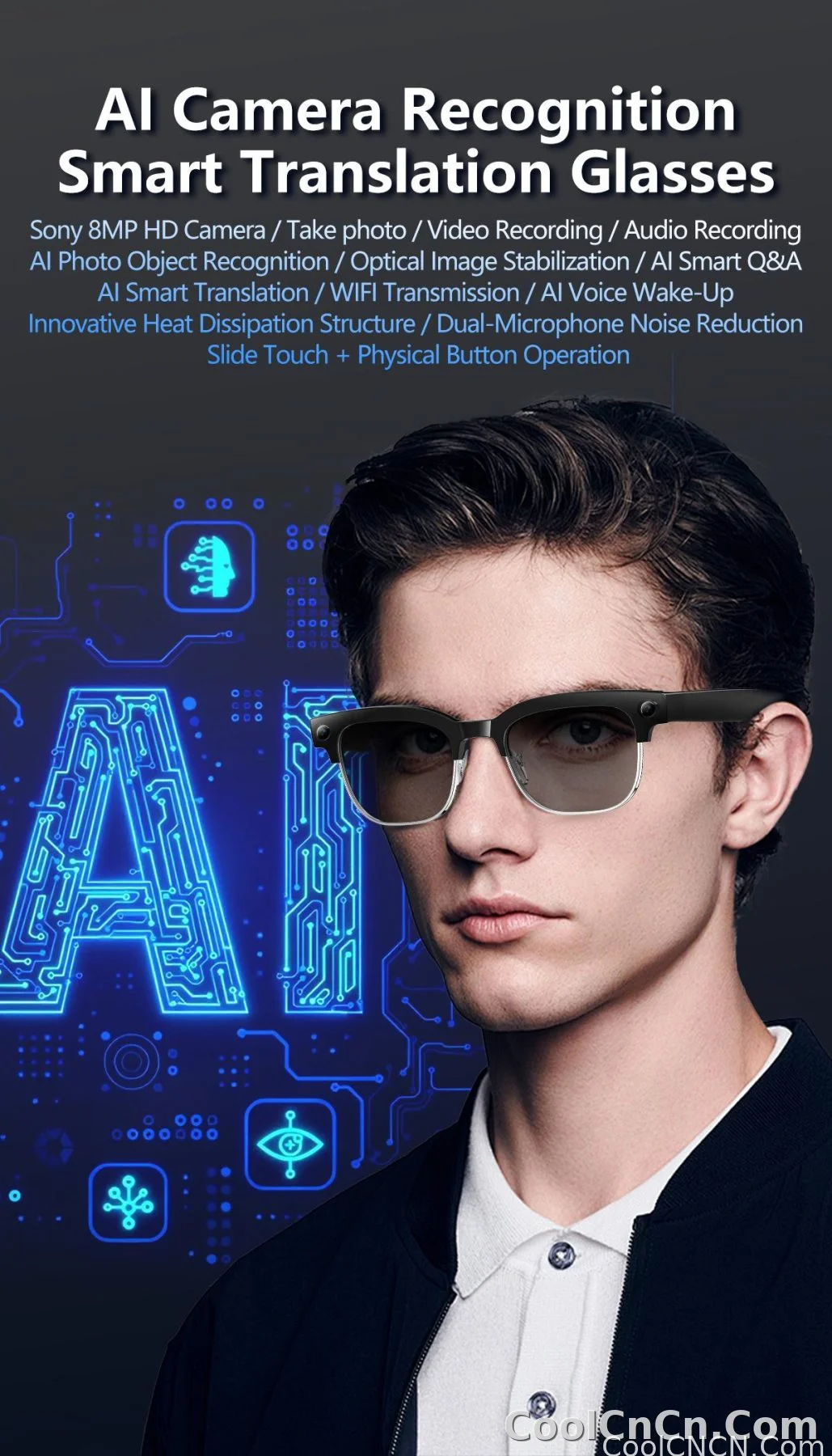 AI Smart Glasses Translation 800W Pixel Camera Video Music Player Call Business 8K Sunglasses Glasses Men For Travel Work 2026 - detail