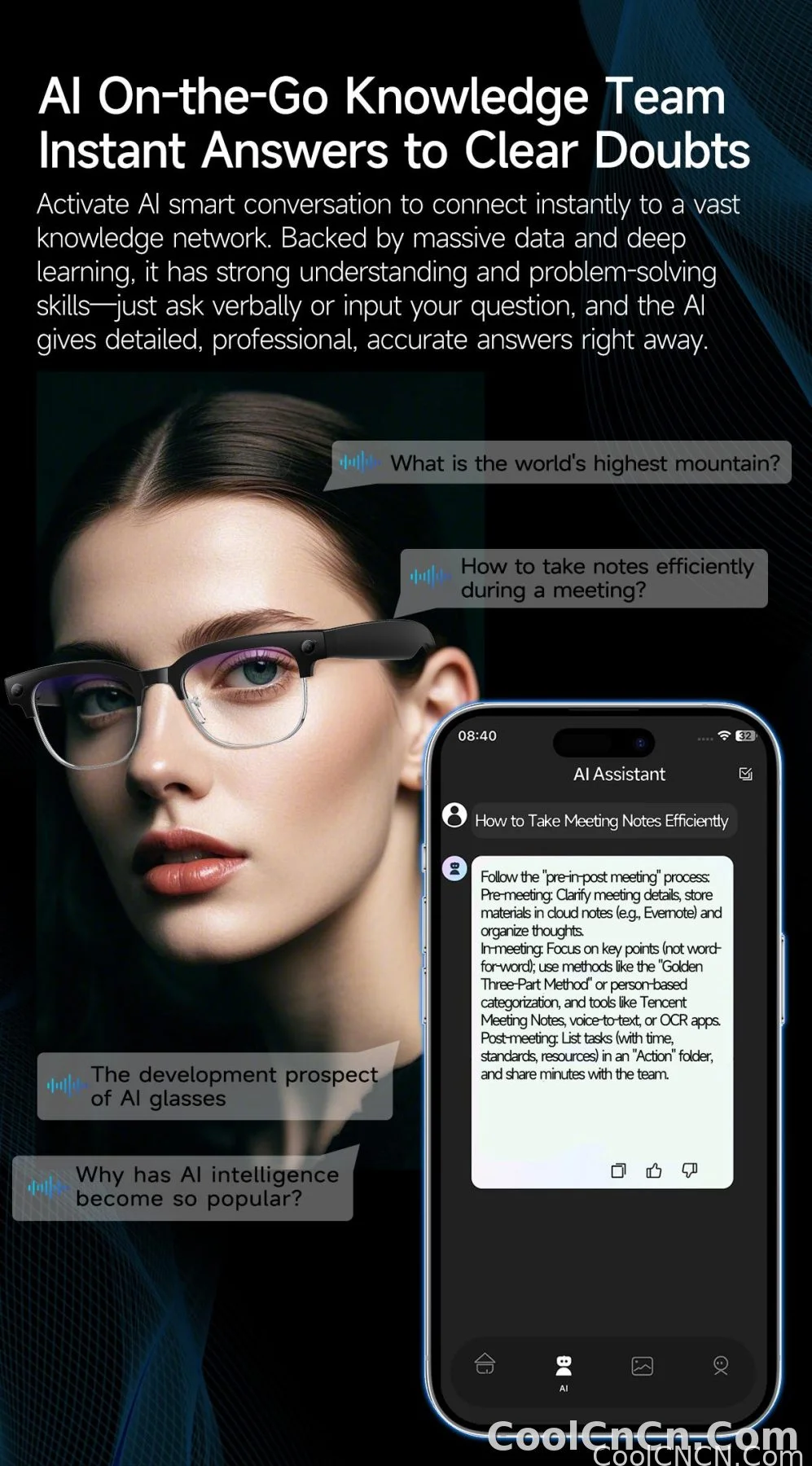AI Smart Glasses Translation 800W Pixel Camera Video Music Player Call Business 8K Sunglasses Glasses Men For Travel Work 2026 - detail