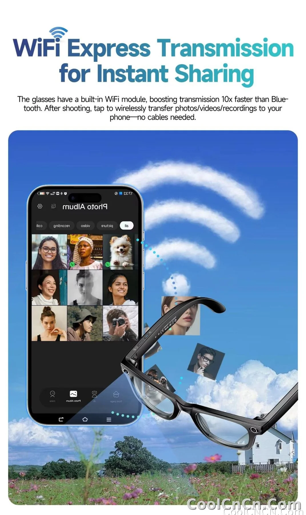 W610 AI Smart Glasses with Video Camera 800W Outdoor Sunglasses Wi-Fi Transfer BT Calling Audio Record Smart Wearable Headset - detail
