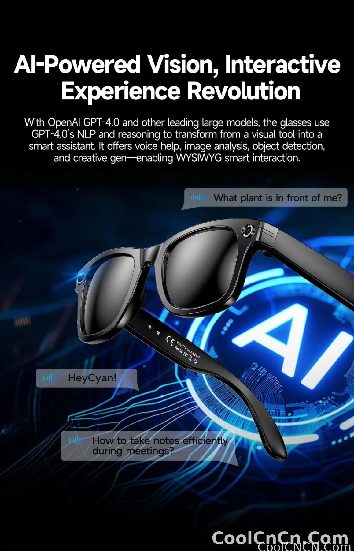 W610 AI Smart Glasses with Video Camera 800W Outdoor Sunglasses Wi-Fi Transfer BT Calling Audio Record Smart Wearable Headset - detail