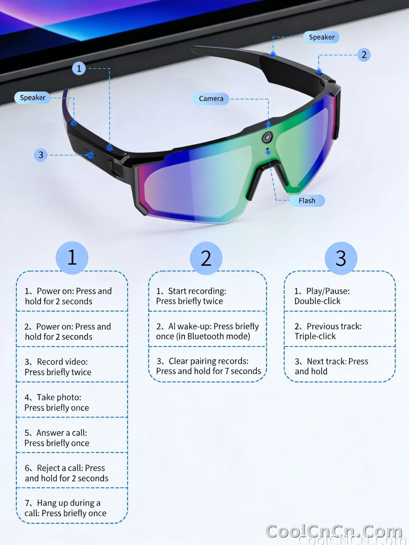 New AI Sports Smart Glasses 8MP Camera 2026 Outdoor Cycling Headphones Touch Control Windproof Bluetooth Translation Sunglasses - detail