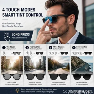 New 2026 Pro Smart Sunglasses Bluetooth AI Voice Assistant Translation HD Audio ENC Dual Mic Touch Color Change IP65 TR90 Frame - view 3