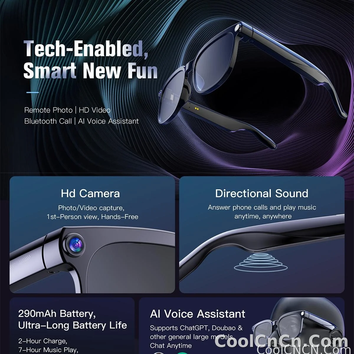 AI Smart Glasses Camera Sunglasses Wireless Bluetooth Touch Call Meeting For Men Real Time Translation Glasses With Camera Music - detail
