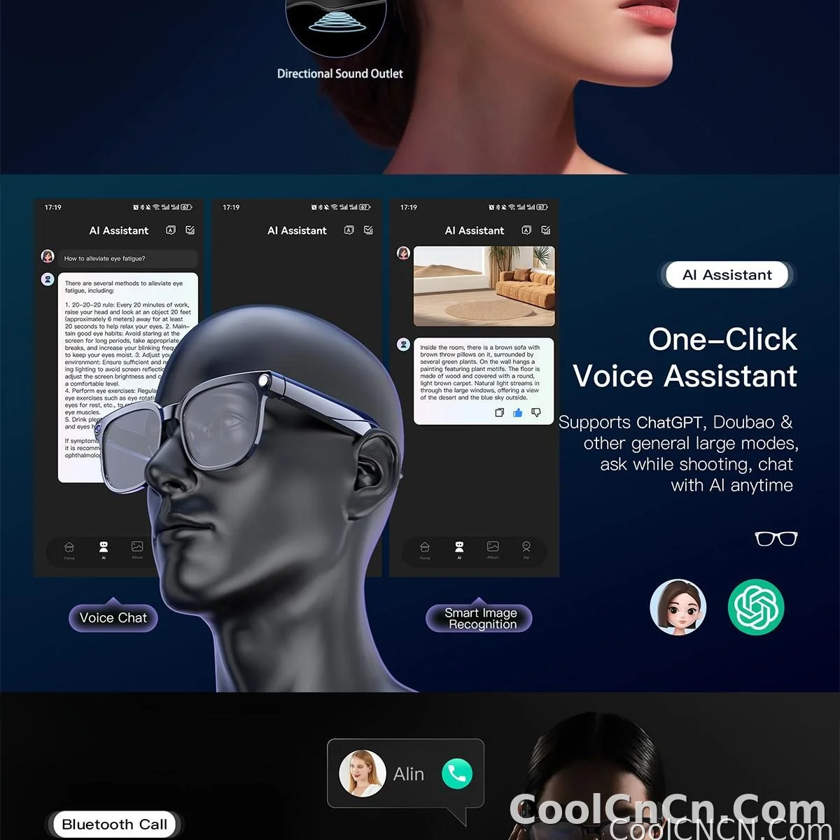 AI Smart Glasses Camera Sunglasses Wireless Bluetooth Touch Call Meeting For Men Real Time Translation Glasses With Camera Music - detail