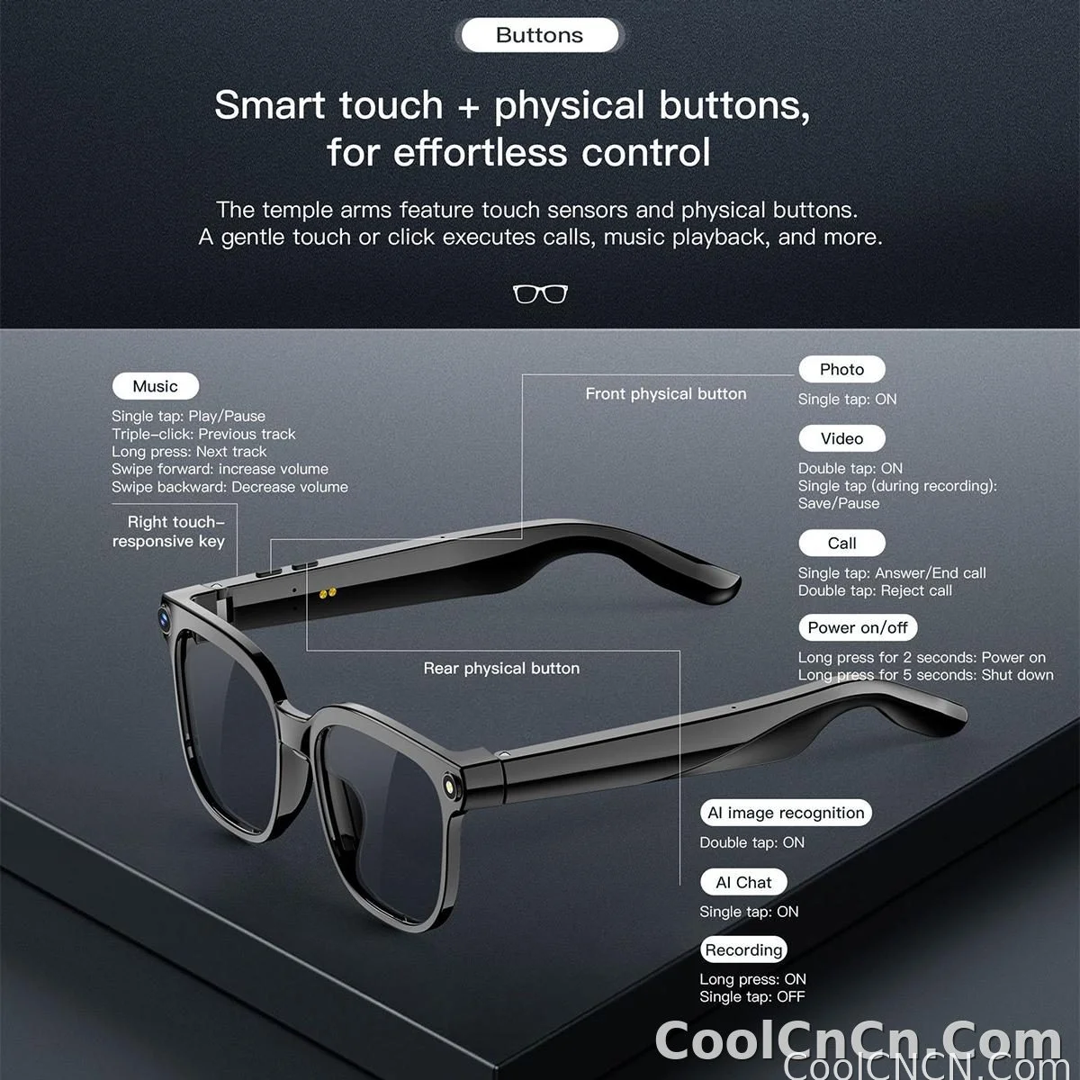 AI Smart Glasses Camera Sunglasses Wireless Bluetooth Touch Call Meeting For Men Real Time Translation Glasses With Camera Music - detail