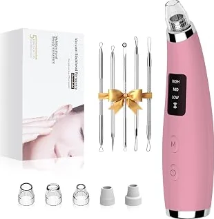 Exclusive Edition Blackhead Remover Pore Vacuum with 3 Suction Levels, 5 Probes (Pink) — Portable Facial Pore Cleaner — Rechargeable Blackhead Remover Tools for Women & Men — Upgrade Your Lifestyle